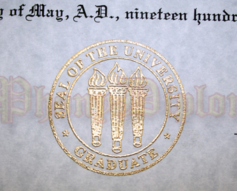 Fake Diploma Raised Gold Seal on Pewter Paper